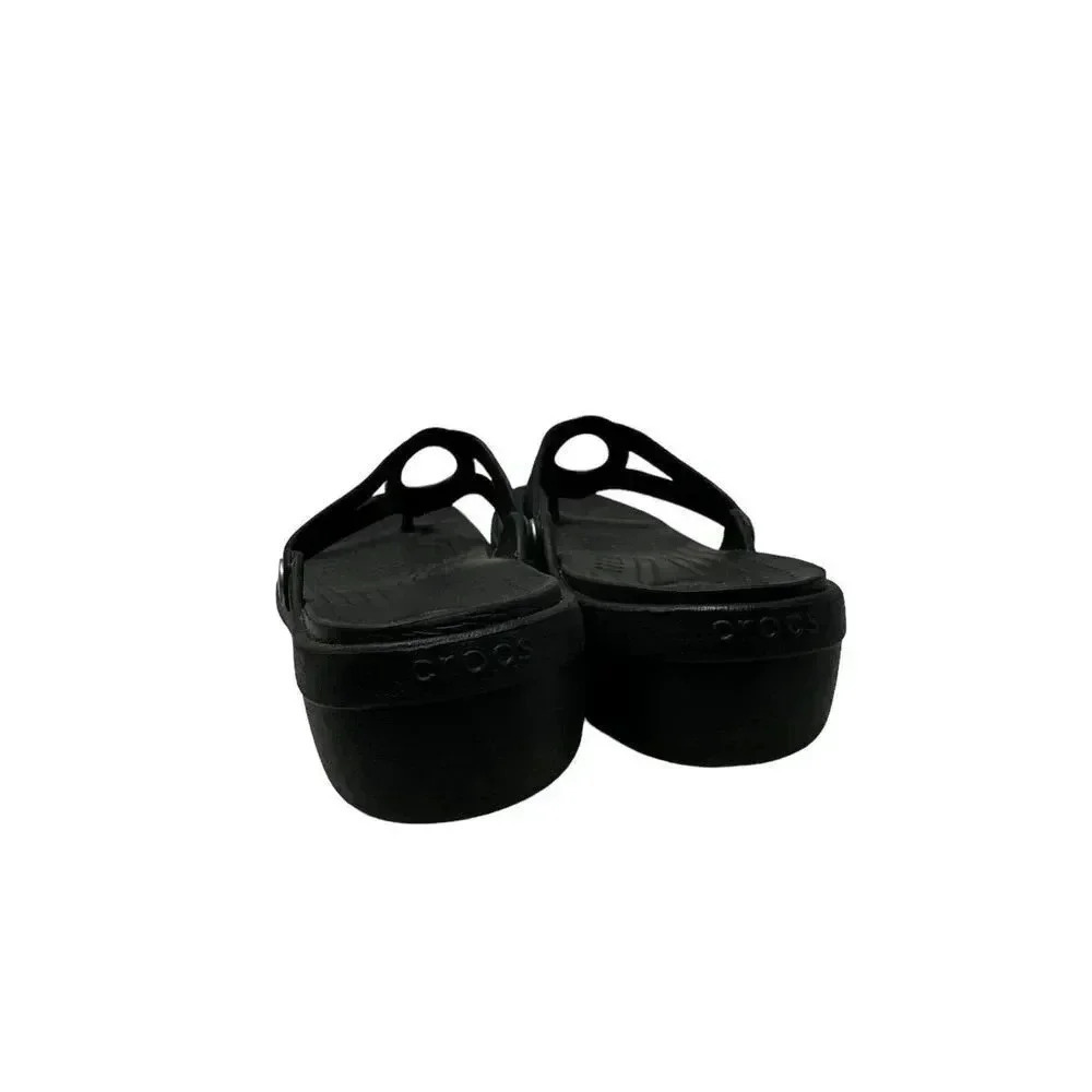 Crocs Women's size 10 Sanrah  Metallic o-ring Wedge Flip black &silver - Picture 6 of 8